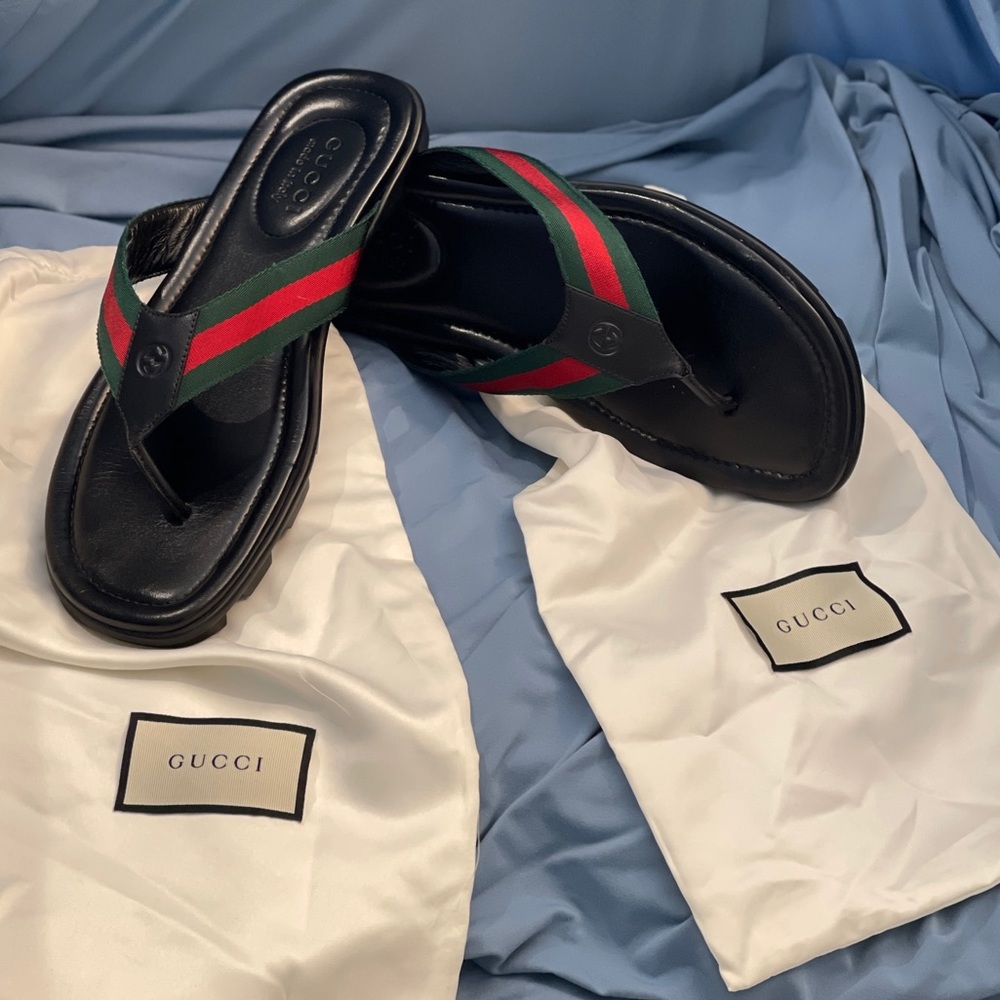 Men’s Gucci Web and leather thong sandal flip flop